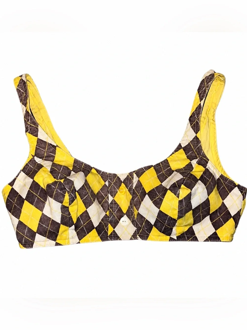 Vintage Roxanne Argyle Longline Bra Top Yellow Brown Size 14 36B